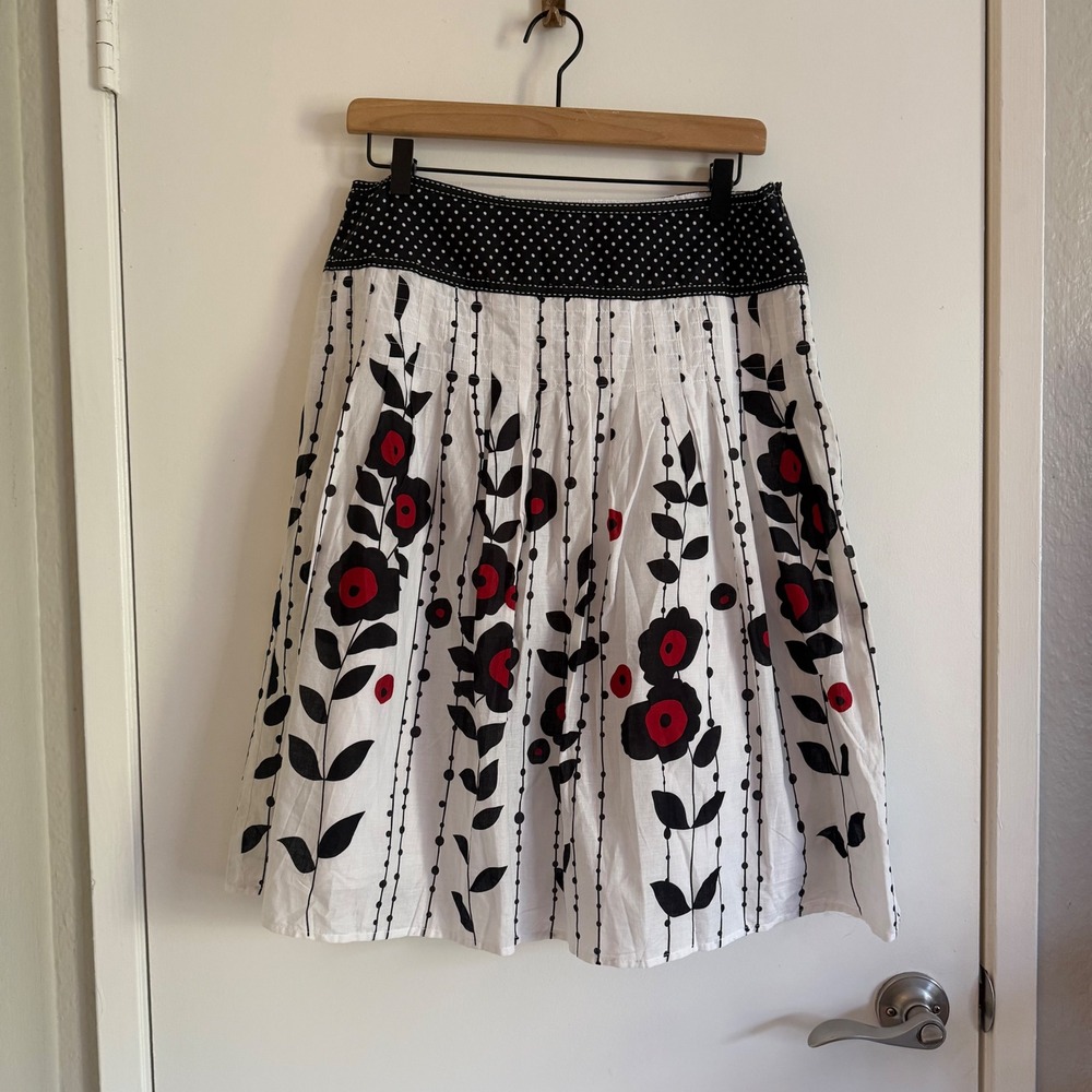 Floral Polka Dot Cotton A-Line Skirt White Black Red Size M Coquettegirl Femme